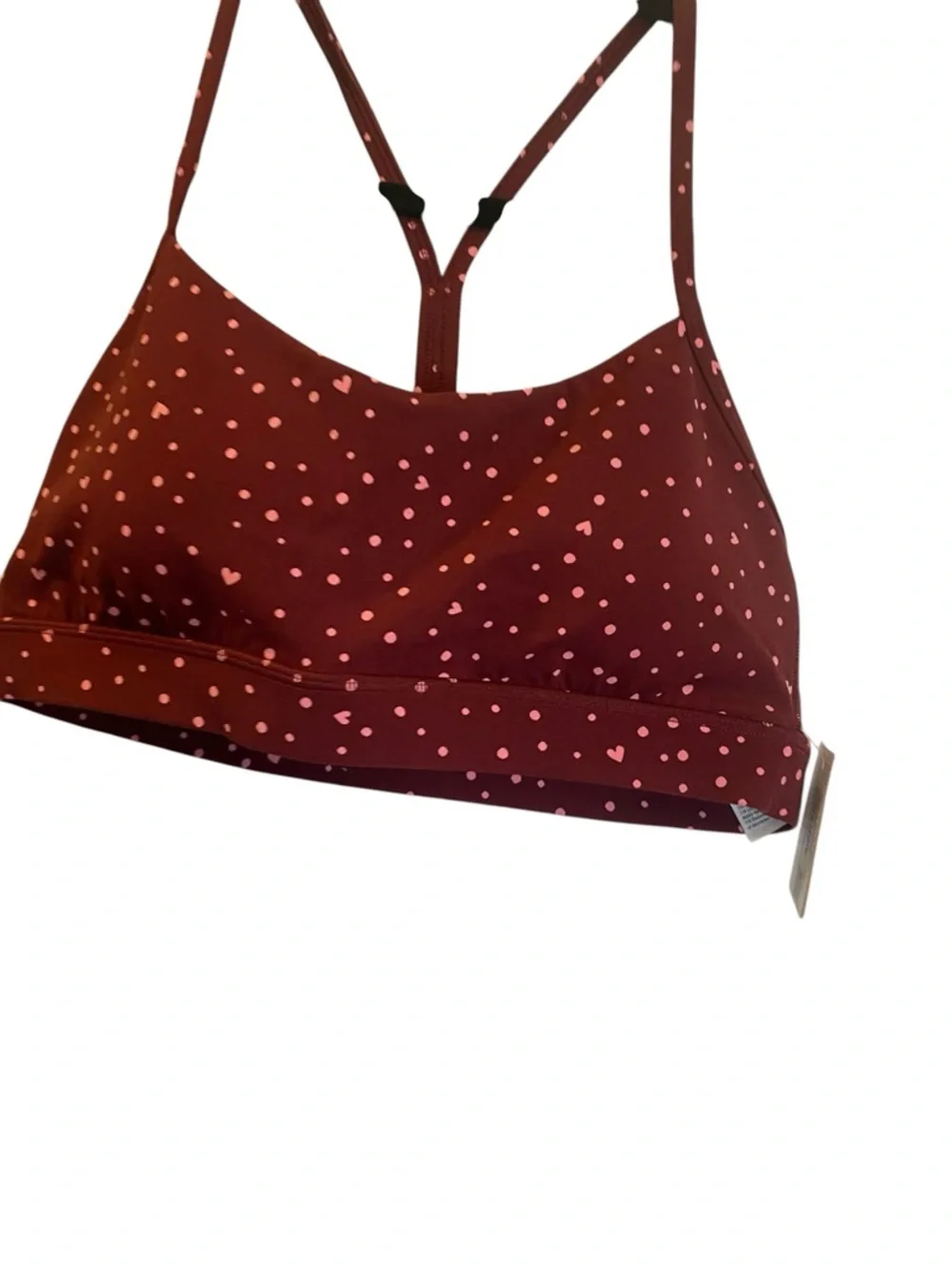 NWT Lululemon flow y bra HEART SCATTER DOT RED Size 10